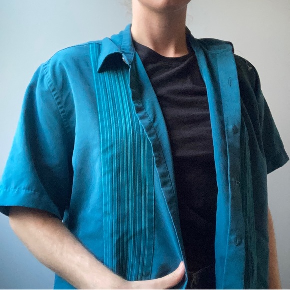 Turquoise Blue Short Sleeve Dress Shirt - Picture 2 of 5